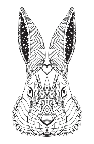 Rabbit head zentangle stylized, vector, illustration, pattern, freehand pencil, hand drawn. Zen art. Coloring. Easter. — Stockový vektor