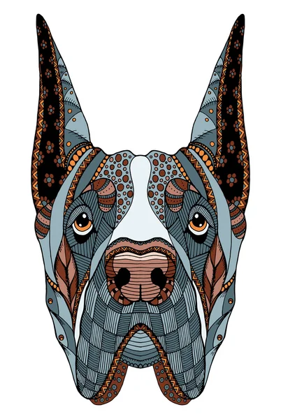 Great Dane dog zentangle stylized head, freehand pencil, hand drawn, pattern. Zen art. Ornate vector. Coloring. — ストックベクタ