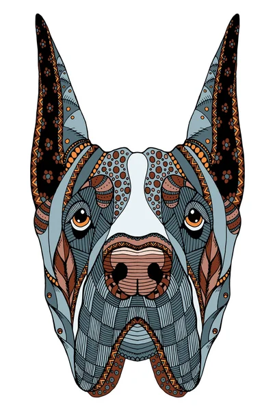 Gran perro danés zentangle cabeza estilizada, lápiz a mano alzada, dibujado a mano, patrón. Arte zen. Vector adornado. Colorear . — Vector de stock