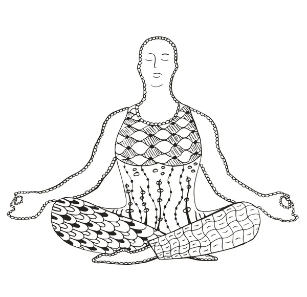 Man meditating zentangle stylized, vector, illustration, freehand pencil, pattern, doodle. — Stock Vector