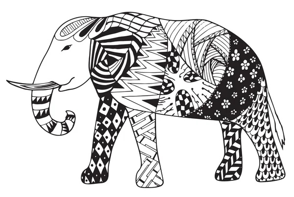 Elefante zentangle vector estilizado, ilustración, lápiz a mano alzada, garabato, patrón . — Vector de stock