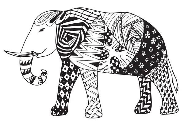 Olifant zentangle gestileerde vector, illustratie, FreeHand potlood, Doodle, patroon. — Stockvector