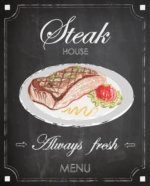 Vintage steak house menü poster tasarımı, tebeşir arka plan, freehand. — Stok Vektör