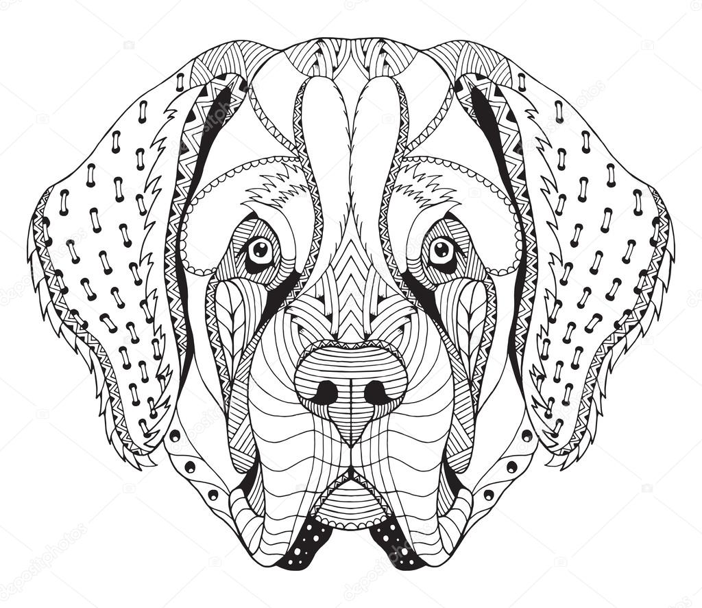 Download Saint Bernard dog zentangle stylized head, freehand pencil ...