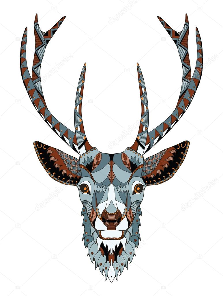 Deer head zentangle stylized, vector, illustration, freehand pencil, hand drawn, pattern. Zen art. Ornate vector. Lace.