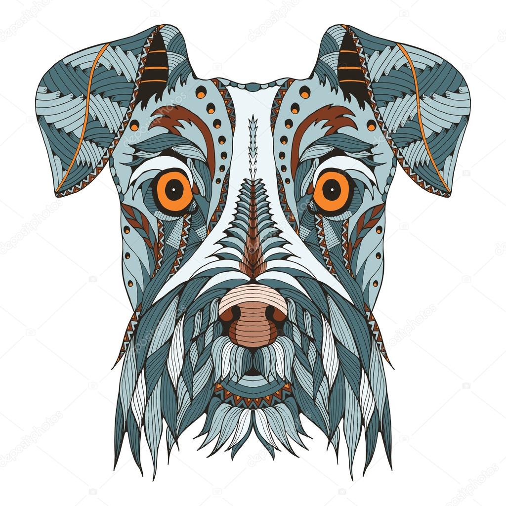Schnauzer dog head zentangle stylized, vector, illustration, freehand pencil, hand drawn, pattern. Zen art. Ornate vector. Lace. Color.