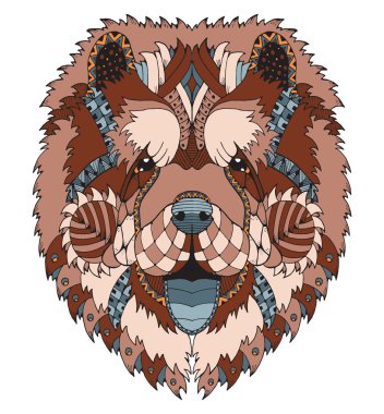 Chow chow köpek zentangle stilize baş, el yapımı kalem, elle çizilmiş, desen. Zen sanat. Süslü vektör. Boyama.