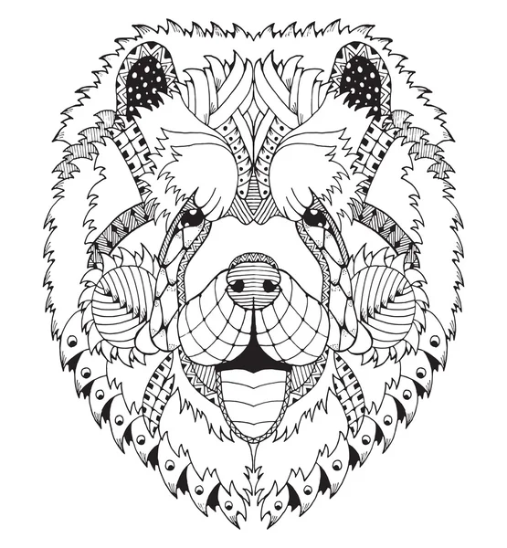 Chow chow dog zentangle stylizované hlavy, od ruky tužkou, ručně kreslenou, vzor. Zen umění. Zdobené vektor. Omalovánky. — Stockový vektor