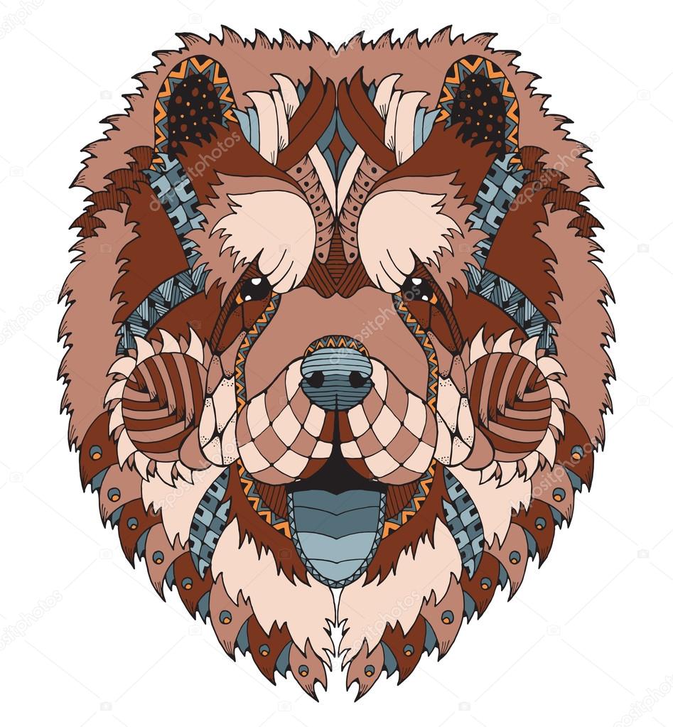 Chow chow cane zentangle stilizzato matita testa a mano libera disegnata a mano fantasia Arte zen Vector ornato Disegni da colorare Stampa t shirt