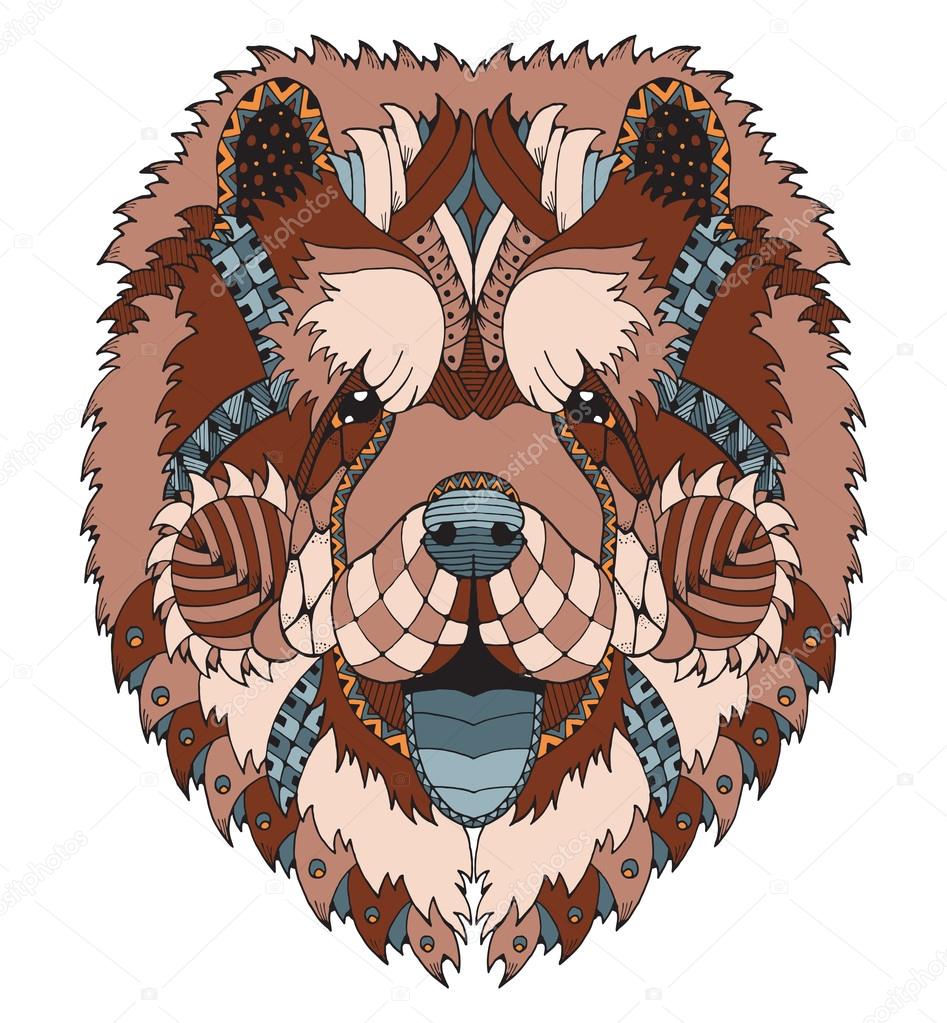 Chow chow dog zentangle stylized head, freehand pencil, hand drawn, pattern. Zen art. Ornate vector. Coloring.