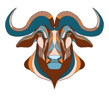 African buffalo head zentangle stylized, vector, illustration, freehand pencil, hand drawn, pattern.
