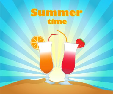 Summer time with cocktails on sand.