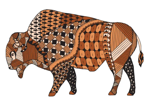 Stilize bizon zentangle, vektör, illüstrasyon, el yapımı kalem. — Stok Vektör