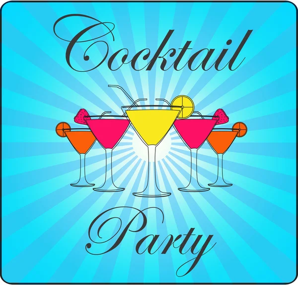 Words cocktail party with blue lines retro background. — Stock Vector