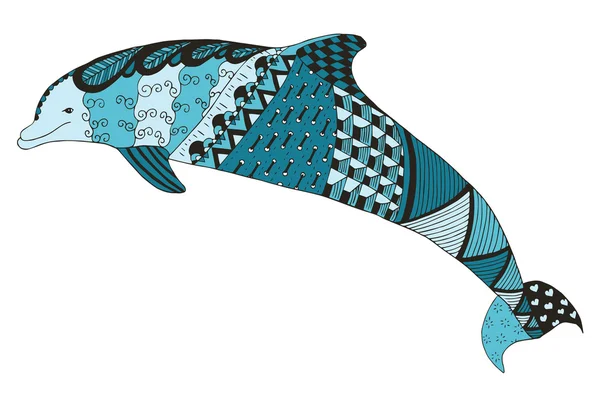 Zentangle golfinho estilizado, vetor, ilustração, padrão, lápis à mão livre, desenhado à mão . — Vetor de Stock