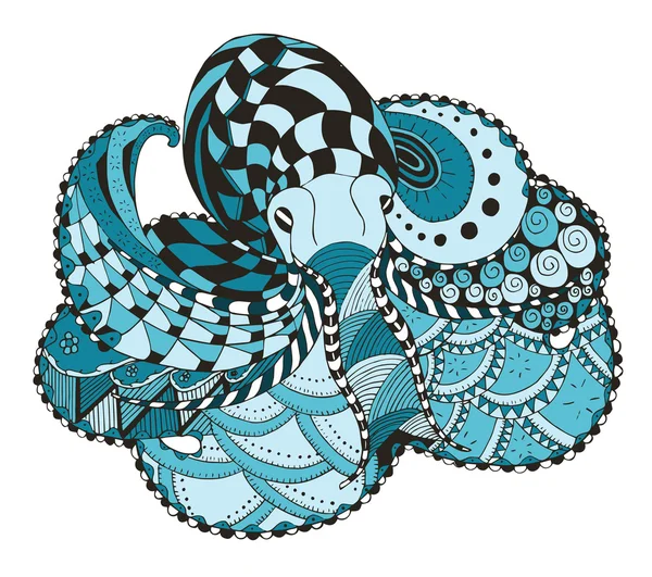 Octopus zentangle stylized, vector, illustration, freehand pencil, hand drawn, pattern. — Stok Vektör