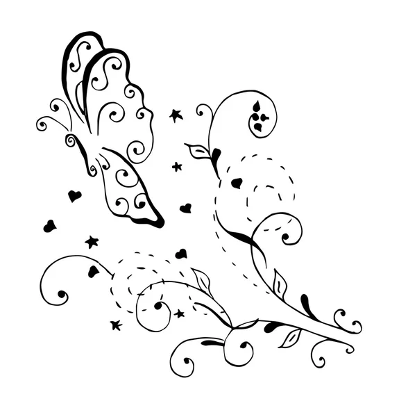 Zentangle style, swirl butterfly, vector, illustration, freehand pencil, pattern. — Stockvector