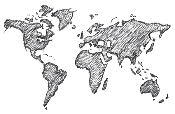 Carte du monde, crayon à main levée, vecteur, illustration, motif . — Image vectorielle