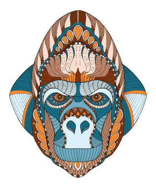Stilize goril baş zentangle, vektör, illüstrasyon, el yapımı kalem.