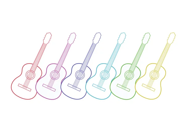 Guitares silhouette blanche avec contours de couleur. Illustration vectorielle . — Image vectorielle