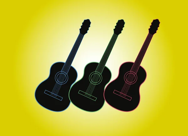 Silhouette de guitares aux contours colorés. Illustration vectorielle . — Image vectorielle