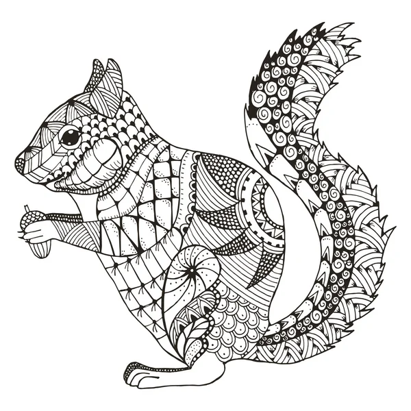 Eichhörnchen-Zentraleck stilisiert, Vektor, Illustration, Muster, Freihandstift, von Hand gezeichnet. — Stockvektor