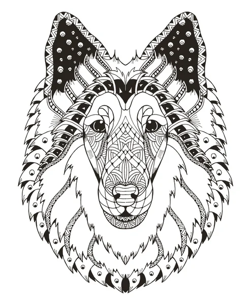 Áspero collie cão cabeça zentangle estilizado, vetor, ilustração , —  Vetores de Stock