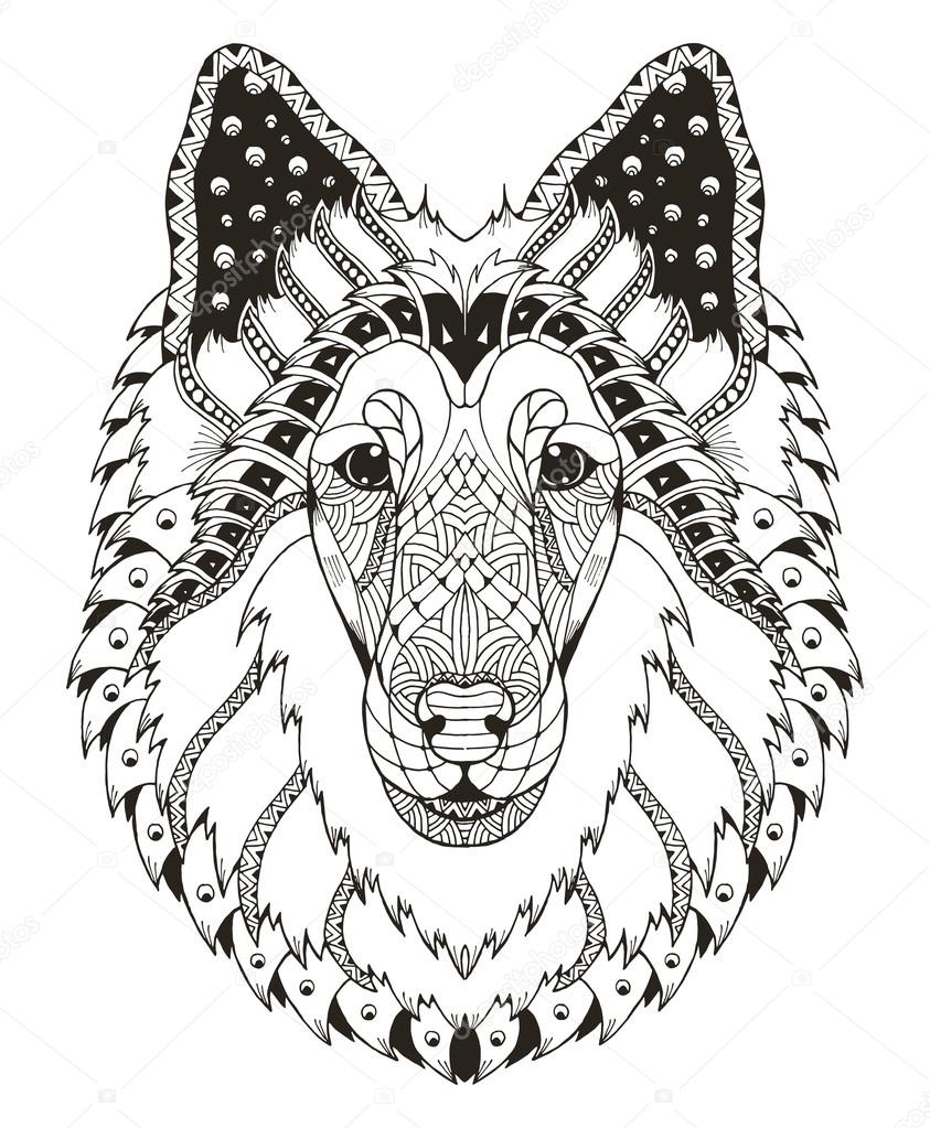 Rough collie dog head zentangle stylized, vector, illustration, 