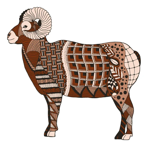 Masculino bighorn montanha rochosa carneiro pé zentangle estilizado, ilustração vetorial, lápis à mão livre, desenhado à mão, padrão . —  Vetores de Stock