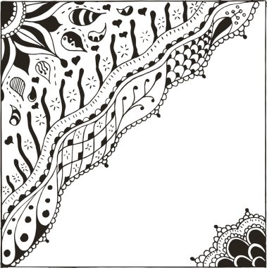 Zentangle stilize davetiye, vektör, illüstrasyon, el yapımı kalem, kalp, çiçek.