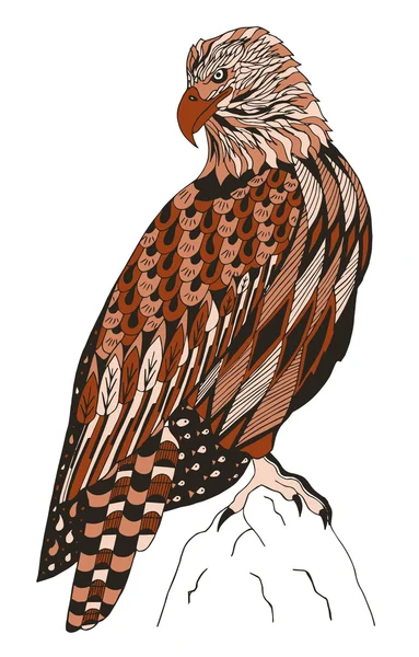 Aquila calva americana seduta su una roccia, zentangle stilizzato, vettore, illustrazione, matita a mano libera . — Vettoriale Stock