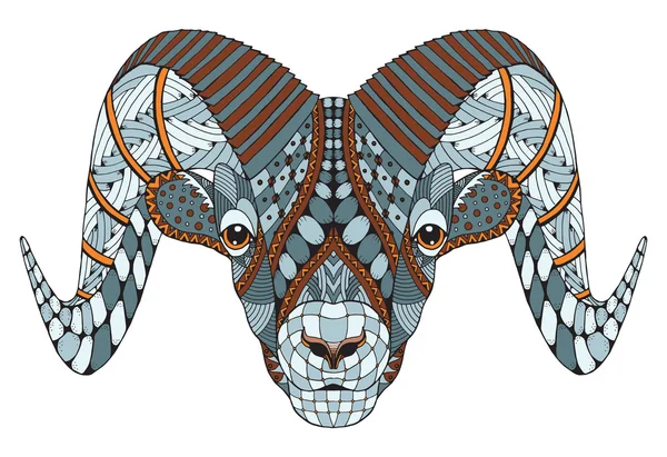 Ovce tlustorohá mužské rocky mountain ram stojí zentangle stylizované, vektorové ilustrace, od ruky tužkou, ručně kreslenou, vzor. — Stockový vektor