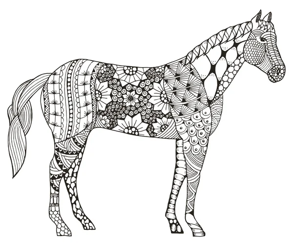 Лошадиный китайский знак зодиака zentangle стилизованный, векторная иллюстрация, узор, карандаш, рука нарисована. Дзен-арт. Украшенный. Кружево . — стоковый вектор