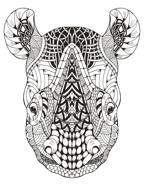 Nashornkopf-Zentangle stilisiert, Vektor-Illustration, Freihandstift, Doodle, Schwarz-Weiß, Muster, handgezeichnet. — Stockvektor