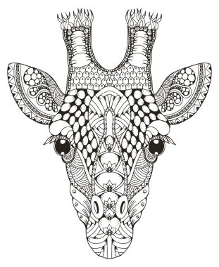 Zürafa başkanı stilize, zentangle vektör çizim, el yapımı kalem, elle çizilmiş, desen. Zen sanat. Süslü. 