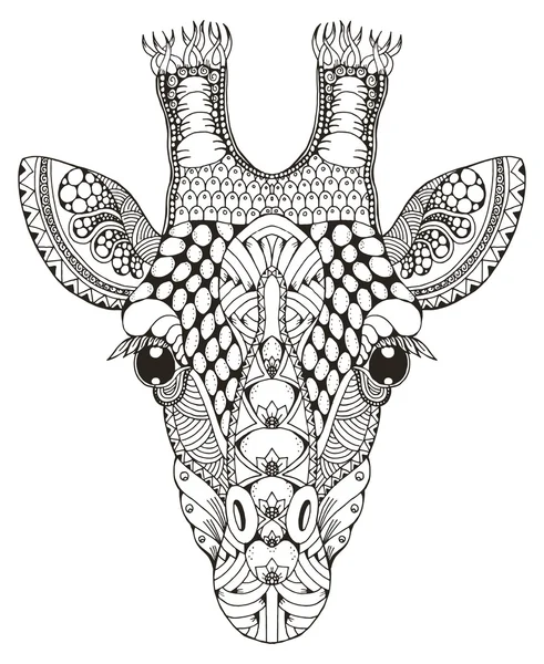 Giraffenkopf-Zentangle stilisiert, Vektorillustration, Freihandstift, handgezeichnet, Muster. Zen-Kunst. Schmuckstück. — Stockvektor