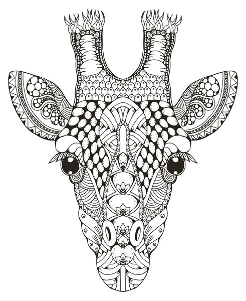 Жираф голову zentangle стилизованный, векторная иллюстрация, карандаш, ручной рисунок, узор. Дзен-арт. Орнамент
. 