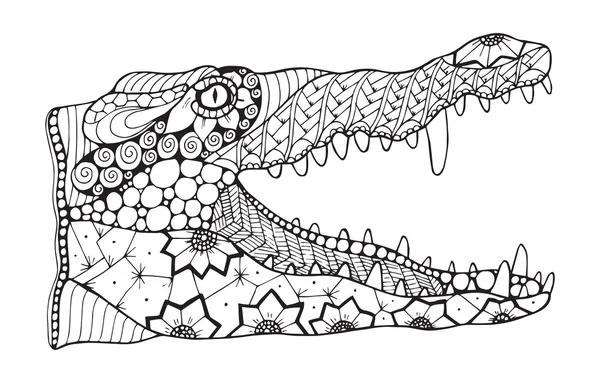 Krokodil zentangle stiliserade, vektor, illustration, mönster, freehand penna, handritad. Zen konst. — Stock vektor