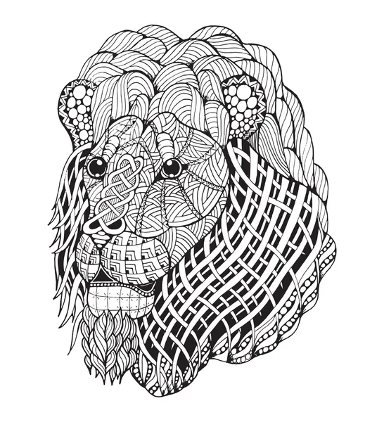 Lion head zentangle stylized, vector, illustration, freehand pencil, hand drawn, pattern. Zen art. — Stock Vector