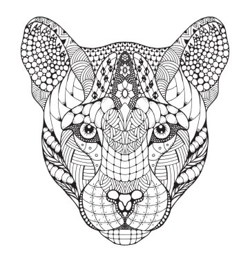 Cougar, dağ aslanı, puma, stilize Panter baş zentangle, vektör, illüstrasyon, desen, el yapımı kalem, elle çizilmiş. Zen sanat. 