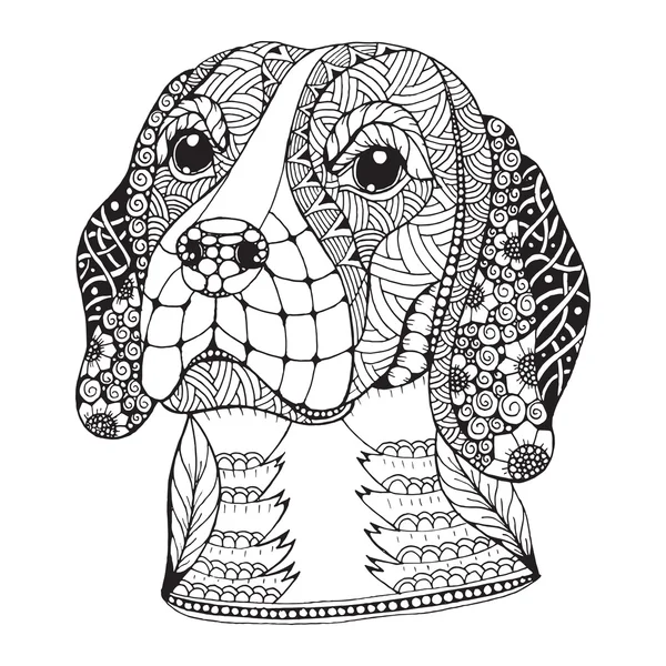 Beagle Hundekopf Zentangle stilisiert, Vektor, Illustration, Freihandstift, handgezeichnet, Muster. Zen-Kunst. Verschnörkelte Vektor. Spitze. — Stockvektor