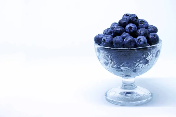 Fresh Blueberries Glass Vase White Background Copy Space — Stock Photo, Image