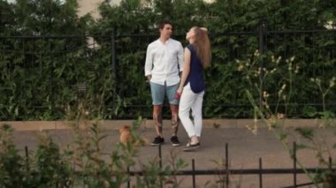 mutlu çift ve yaz aylarında parkta köpek