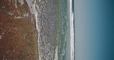 Soğuk kuzey denizinin karanlık, kasvetli dalgaları. Antarktika 'ya Kuzey Kutbu seyahati. Su yüzeyinde dalgalanan dalgalar. Özel belgesel görüntüleri Norveç 'e yapılan bilimsel araştırma sırasında Kızıl Kamera' yı çekti.