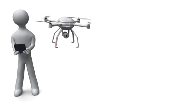 3d hombre controles drone con cámara — Vídeo de stock