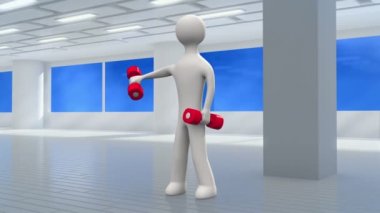 spor salonunda dumbbells ile egzersiz 3d adam