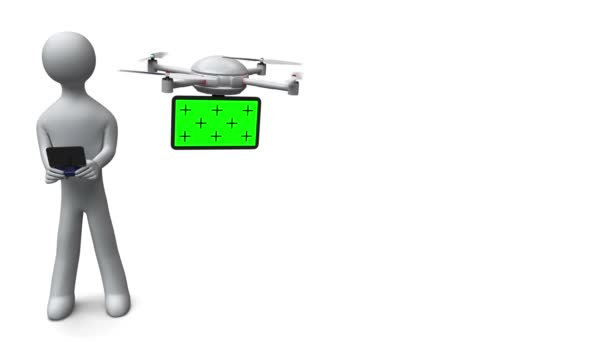 3d uomo controlla drone con uno schermo verde — Video Stock