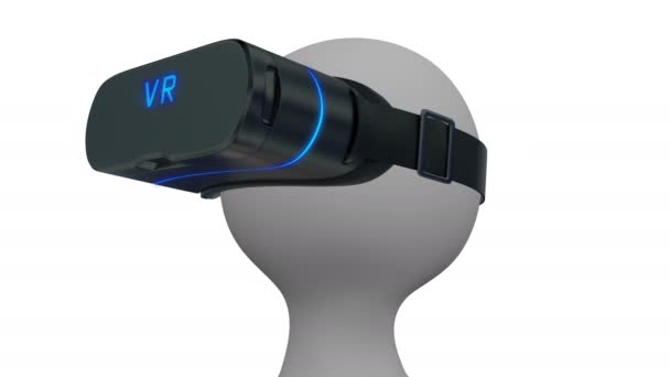 3D-Mann mit Virtual-Reality-Brille sieht sich auf weißem und schwarzem Hintergrund um. nahtlose Schleife. alpha matt enthalten. — Stockvideo
