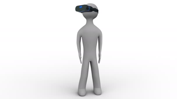 3D man in een vr headset op witte en zwarte achtergrond. Loop. — Stockvideo