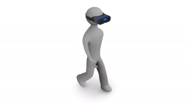 Circling the camera around 3d man walking in a virtual reality headset. Loop. — Stock Video